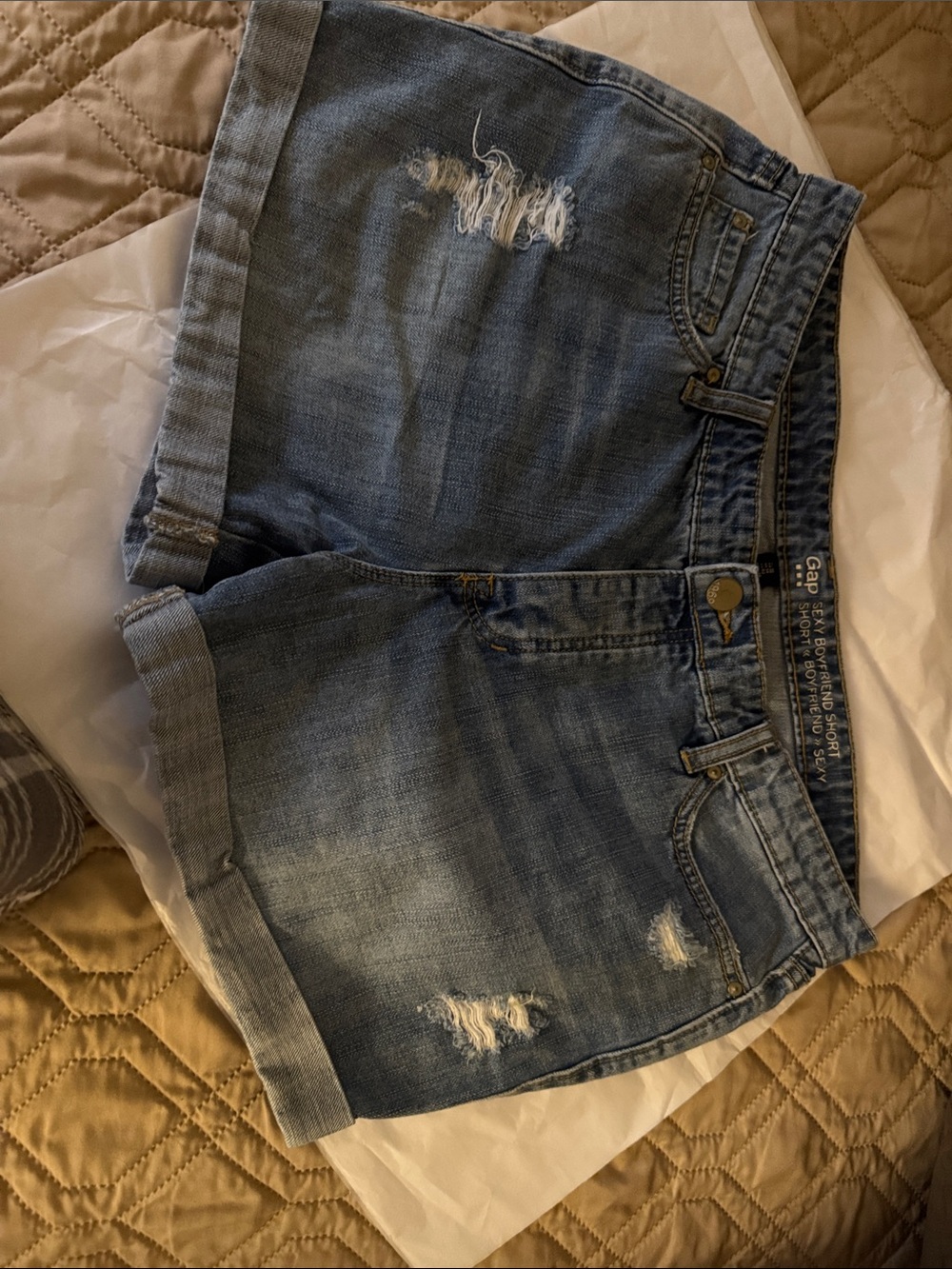 GAP Light Blue Distressed Rolled-Hem Denim Shorts